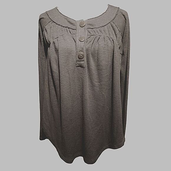 Free People We The Free Storm Gray Thermal Henley Neck Pullover Top Size Small - Picture 2 of 8